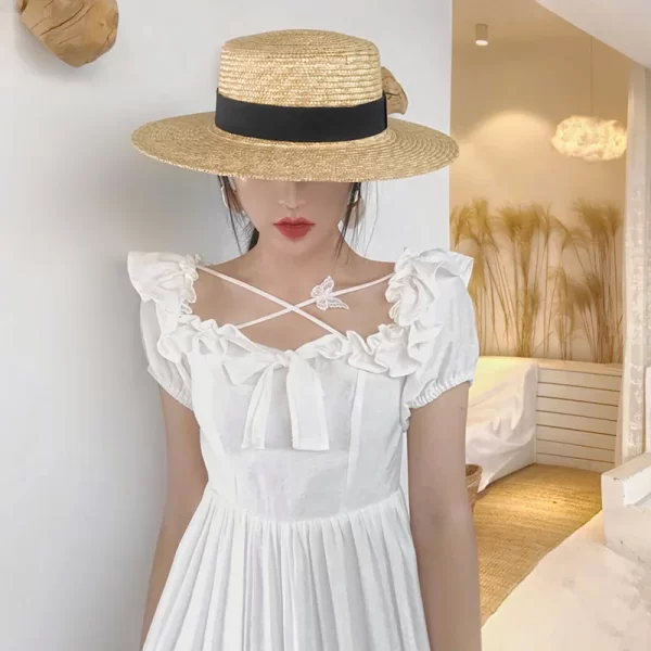 Stylish Summer Wheat Straw Boater Hat for Women - Image 3