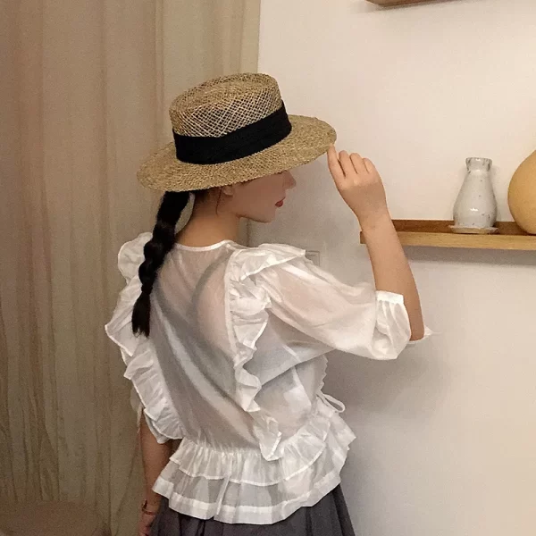 Handmade Straw Beach Hat for Women - Summer Sun Protection Visor - Image 2