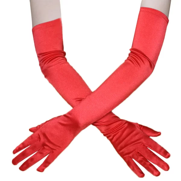 Elegant Long Satin Opera Gloves for Women - Black, White, and Red Options - Image 6