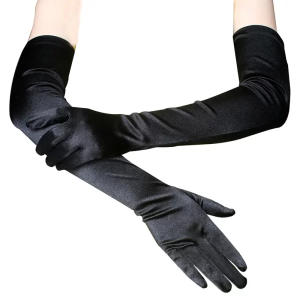 Elegant Long Satin Opera Gloves for Women - Black, White, and Red Options