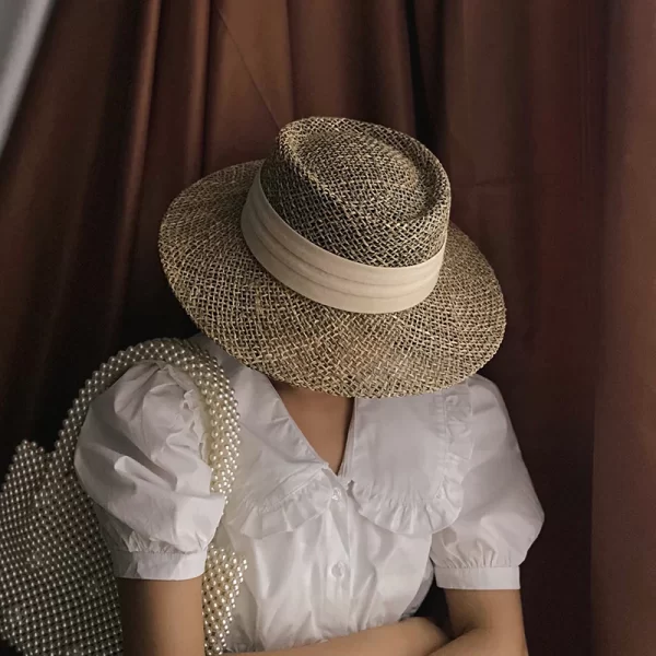 Handmade Straw Beach Hat for Women - Summer Sun Protection Visor