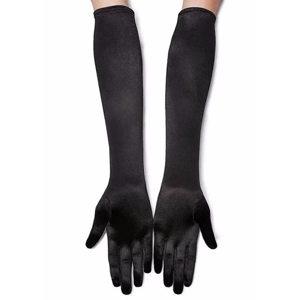 Elegant Long Satin Opera Gloves for Women - Black, White, and Red Options - Image 2