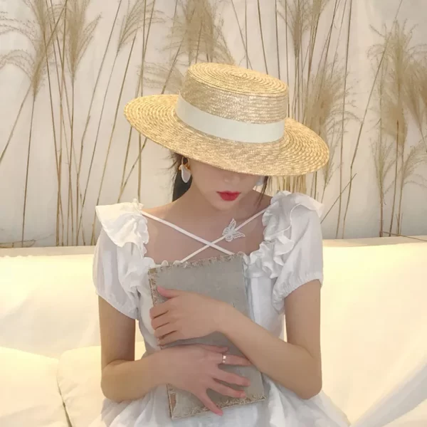 Stylish Summer Wheat Straw Boater Hat for Women - Image 2