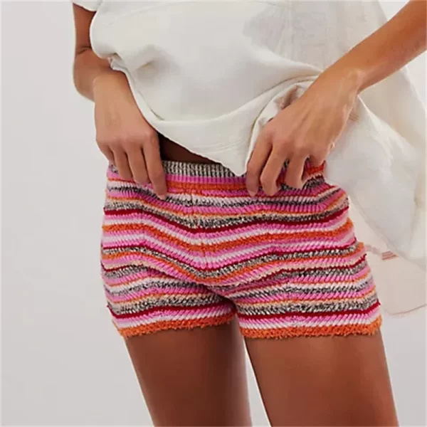 Y2K Fairy Knitted Brief Shorts with Colorful Wave Stripes - Image 2