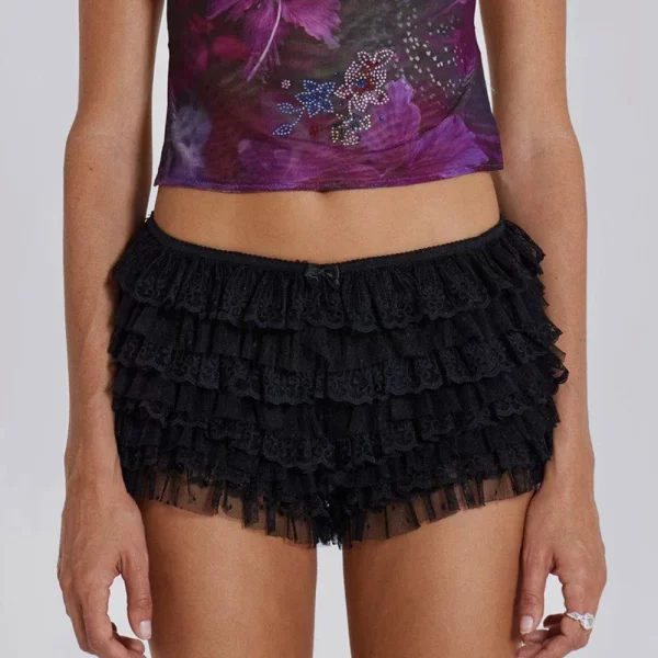 Layered Ruffle Mesh Lace Bloomer Shorts - Image 3