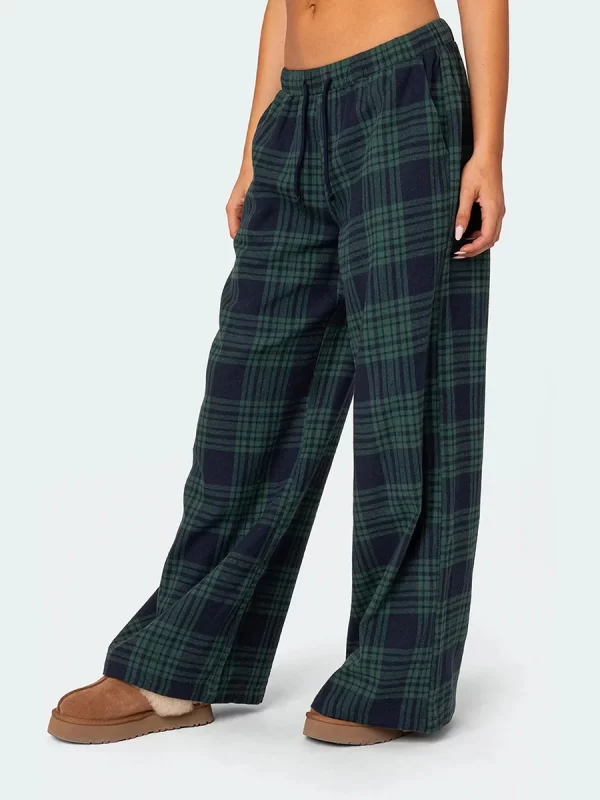 Casual Wide Leg Plaid Pajama Pants for Women - Image 3