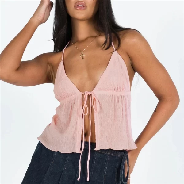 Elegant Summer Cami Top with Bowknot and Lace-Up Detail - Image 8