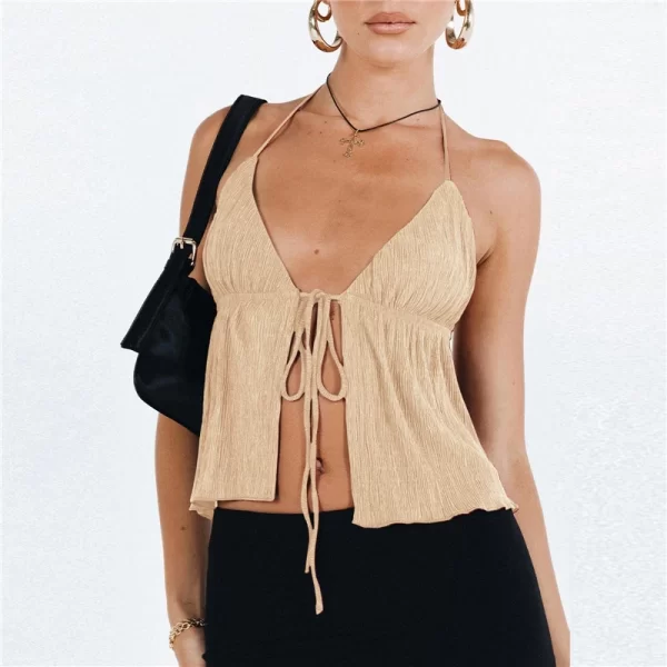 Elegant Summer Cami Top with Bowknot and Lace-Up Detail - Image 4