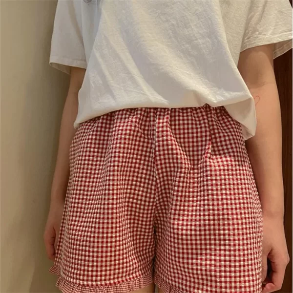 Cute Ruffle Lounge Shorts for Women - Plaid Gingham Print Pajama Bottoms - Image 3