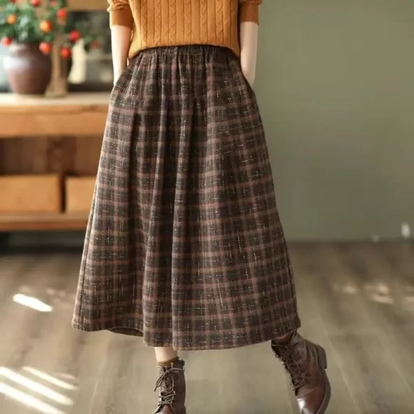 Elegant Vintage Plaid Midi Skirt with Pockets - Image 7