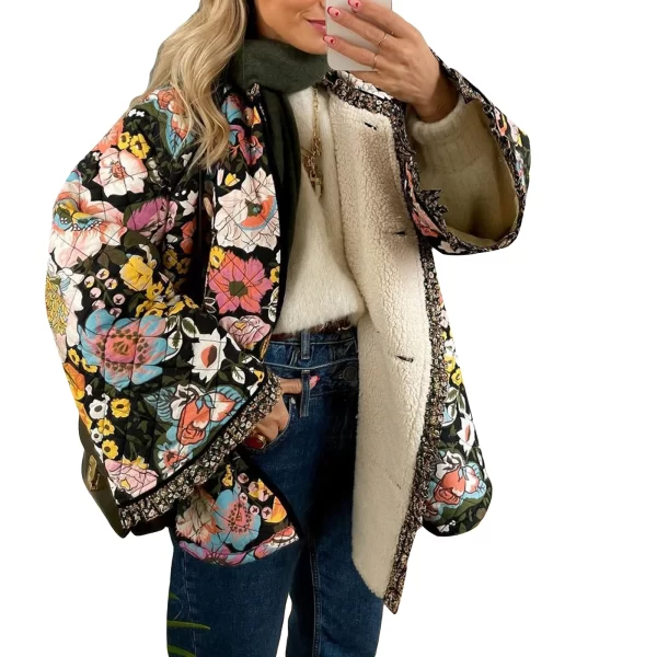 Women’s Floral Print Quilted Padded Jacket - Stylish Warm Winter Coat - Image 5