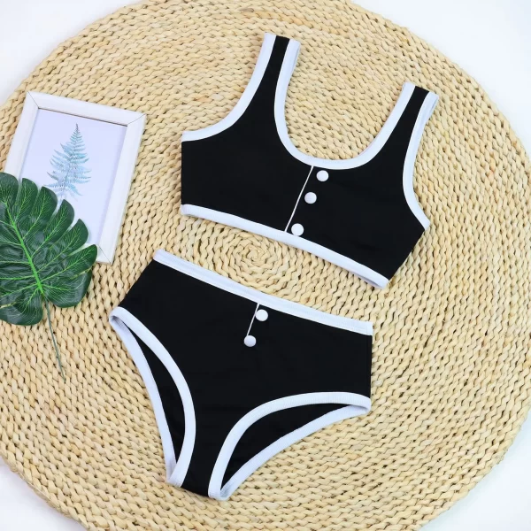 Stylish High-Waisted Black and White Bikini Set - Image 5