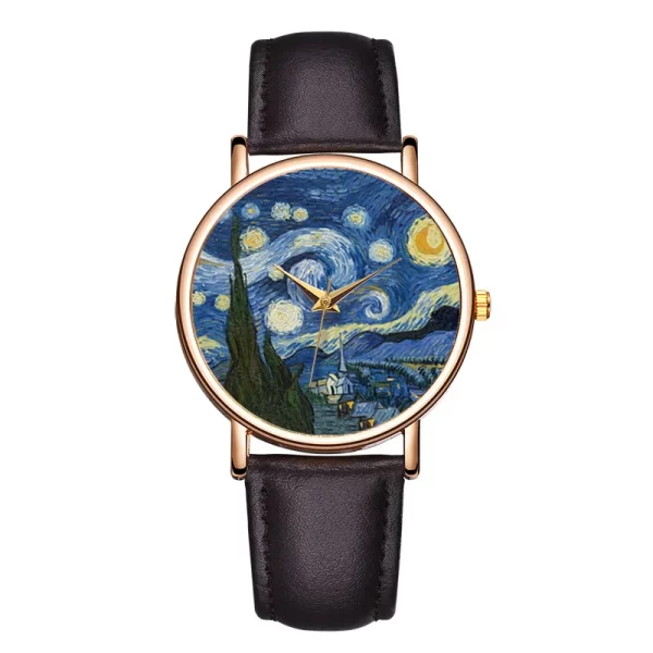 Starry Night Women's Casual Watch with Leather Strap - Image 4