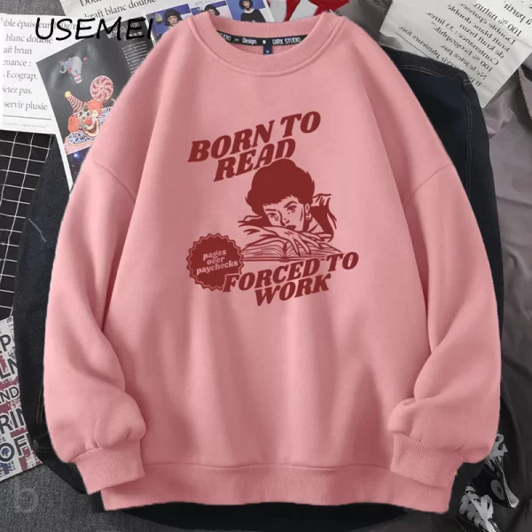 Born to Read Forced to Work Retro Graphic Sweatshirt for Book Lovers - Image 2