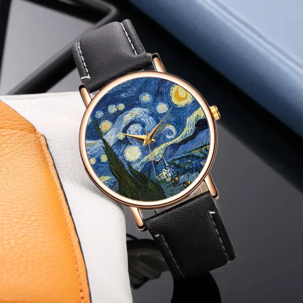 Starry Night Women's Casual Watch with Leather Strap - Image 2