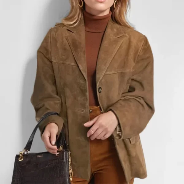 Vintage Brown Suede Leather Blazer for Women - Image 6