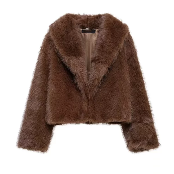 Fluffy Brown Faux Fur Short Coat for Women - Image 7