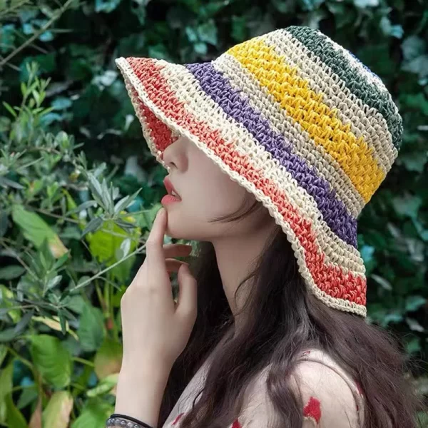 Colorful 100% Raffia Wide Brim Sun Hat for Women - Image 3