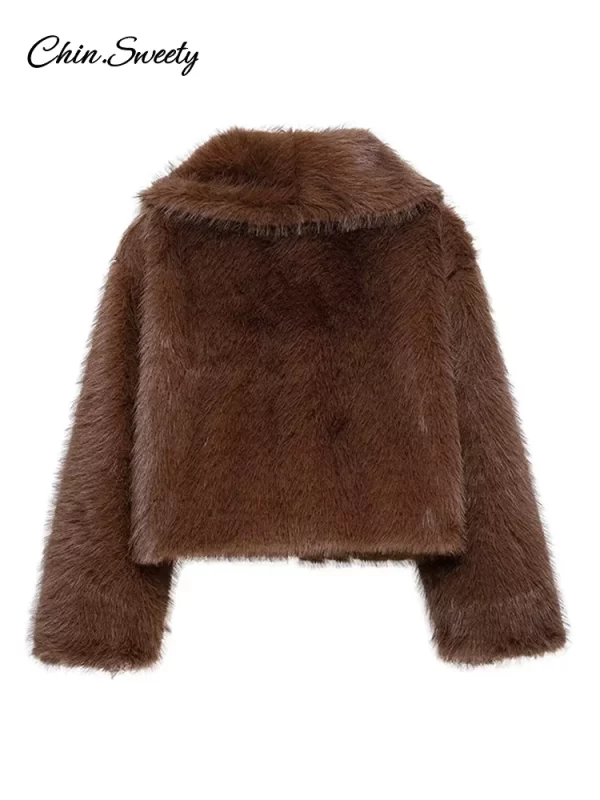 Fluffy Brown Faux Fur Short Coat for Women - Image 5