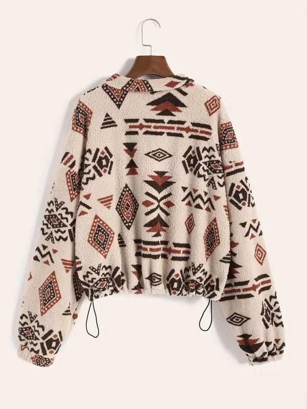 Ultra-Fine Geometric Patterned Fleece Pullover Sweater for Women - Image 2