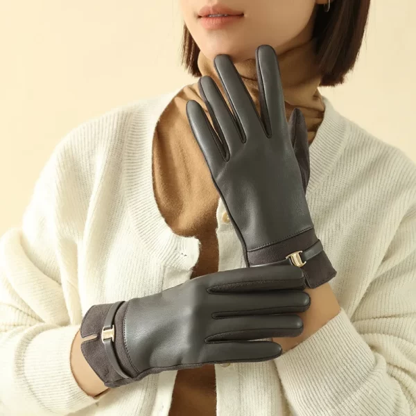 Elegant Women's Winter Suede Leather Touch Screen Gloves - Image 6