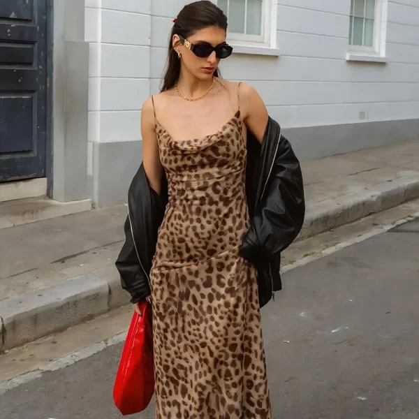 Vintage Leopard Print Chiffon Summer Cami Dress - Image 3