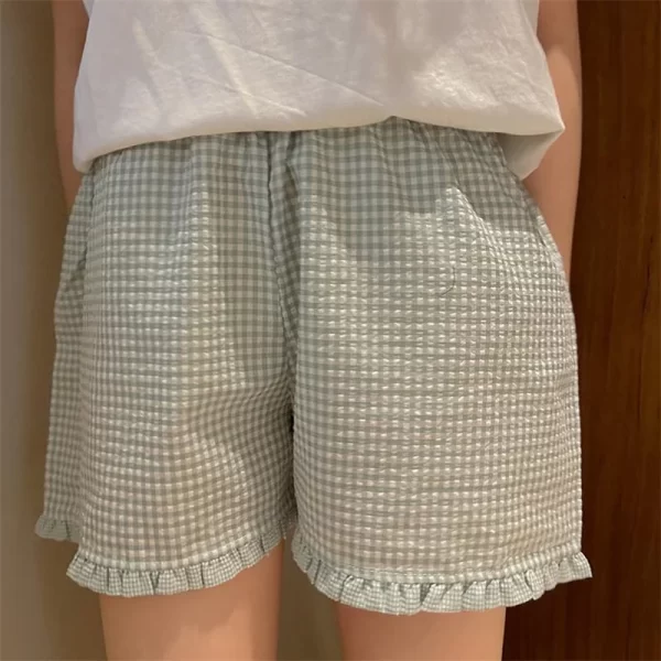 Cute Ruffle Lounge Shorts for Women - Plaid Gingham Print Pajama Bottoms - Image 4