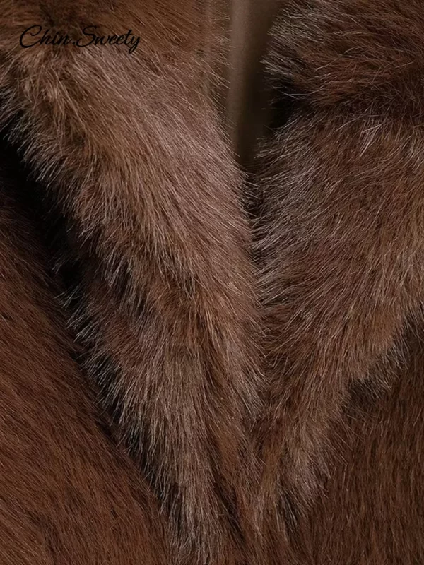 Fluffy Brown Faux Fur Short Coat for Women - Image 6