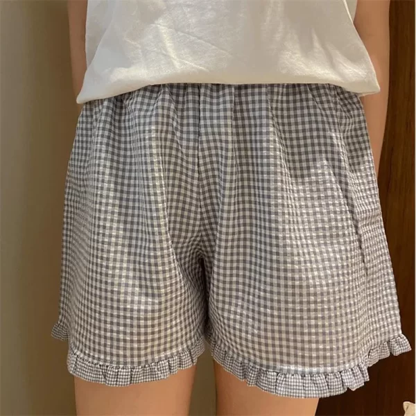 Cute Ruffle Lounge Shorts for Women - Plaid Gingham Print Pajama Bottoms - Image 6