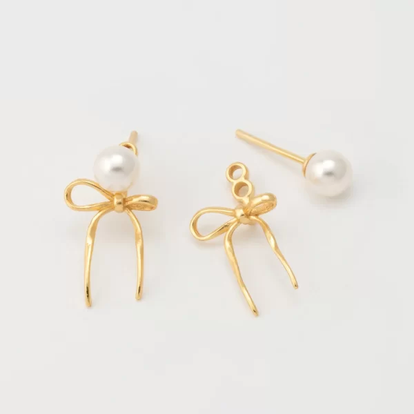 Elegant Vintage Pearl Bow Stud Earrings for Women - Image 5