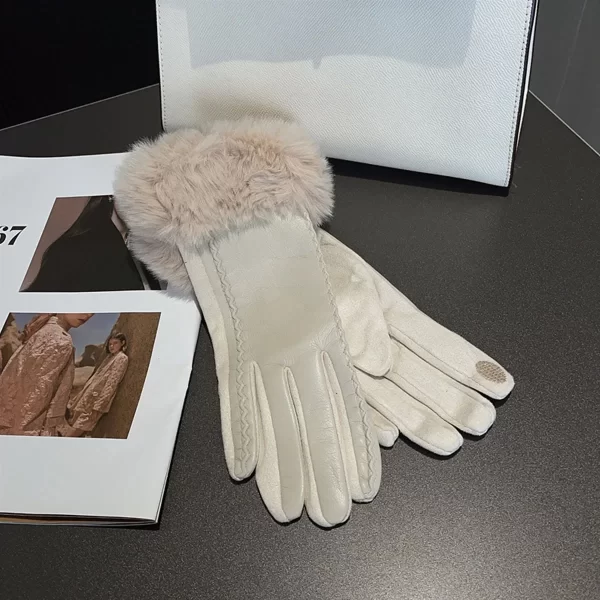 Elegant Women's Faux Fur Trim Leather Gloves - Winter Warmth and Style - Image 7