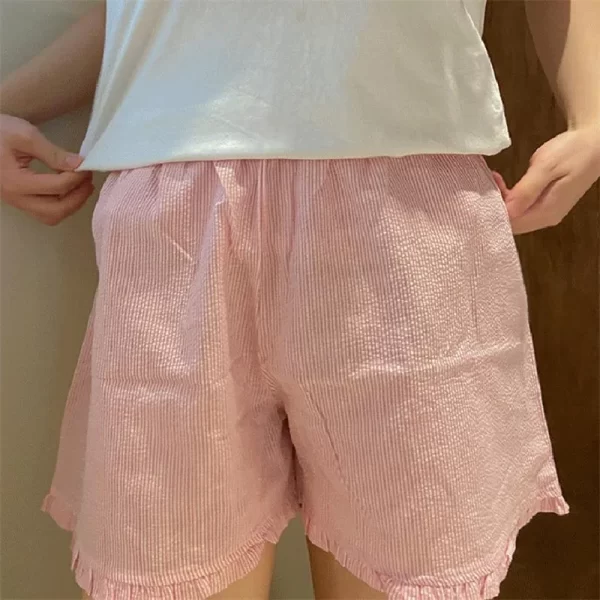 Cute Ruffle Lounge Shorts for Women - Plaid Gingham Print Pajama Bottoms - Image 7