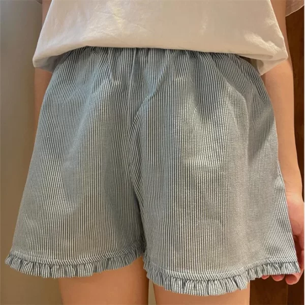 Cute Ruffle Lounge Shorts for Women - Plaid Gingham Print Pajama Bottoms - Image 5