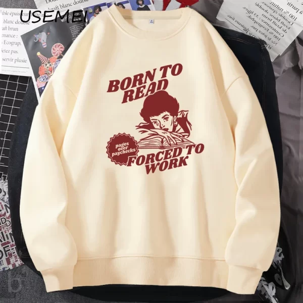 Born to Read Forced to Work Retro Graphic Sweatshirt for Book Lovers - Image 5