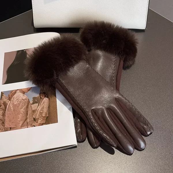 Elegant Women's Faux Fur Trim Leather Gloves - Winter Warmth and Style - Image 8