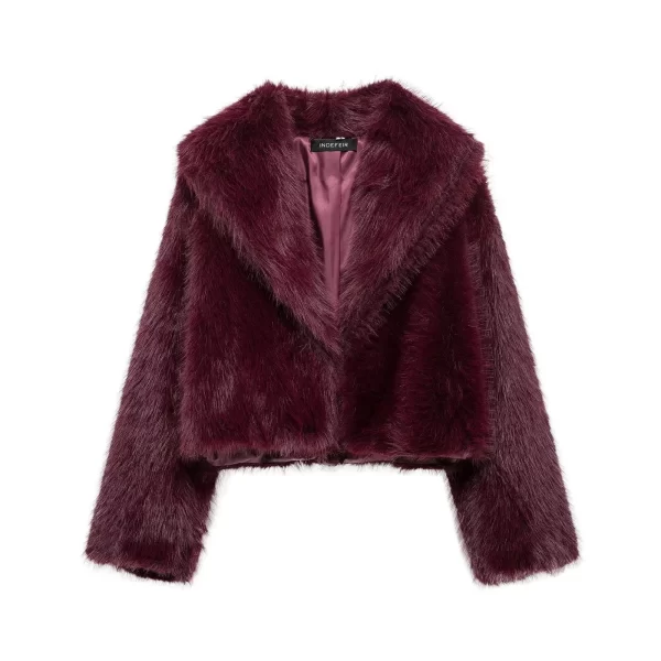 Fluffy Brown Faux Fur Short Coat for Women - Image 8