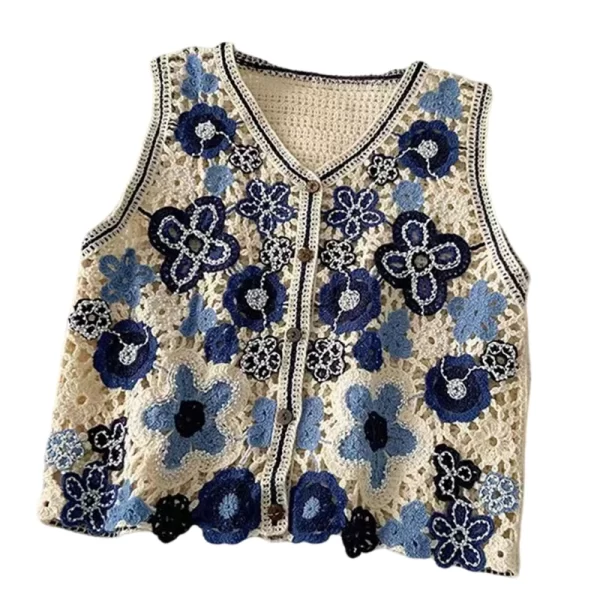 Colorful Floral Crochet Knit Vest for Women - Image 5