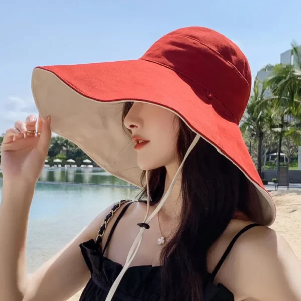 Wide Brim Double-Sided Sun Hat with UV Protection for Women - Image 8