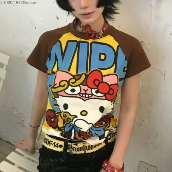 Cute Cartoon Printed Summer Tee with Hello Kitty Design - Image 2