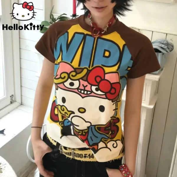 Cute Cartoon Printed Summer Tee with Hello Kitty Design