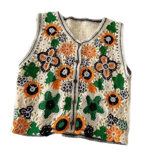 Colorful Floral Crochet Knit Vest for Women - Image 6