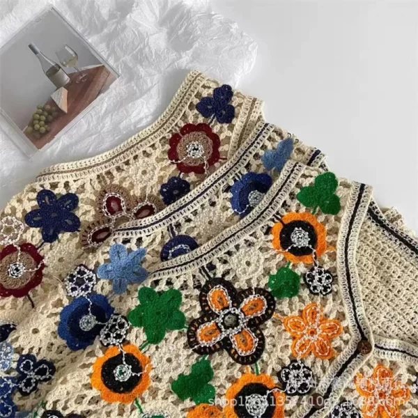 Colorful Floral Crochet Knit Vest for Women - Image 3