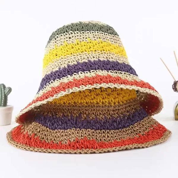 Colorful 100% Raffia Wide Brim Sun Hat for Women - Image 5