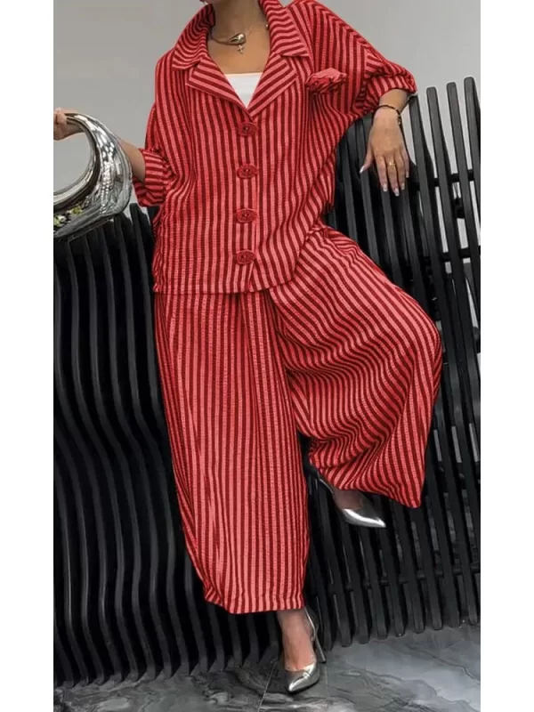 Women's Striped Wide Leg Pants Set - Casual Spring/Autumn Outfit - Image 6