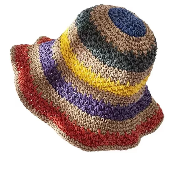 Colorful 100% Raffia Wide Brim Sun Hat for Women - Image 2