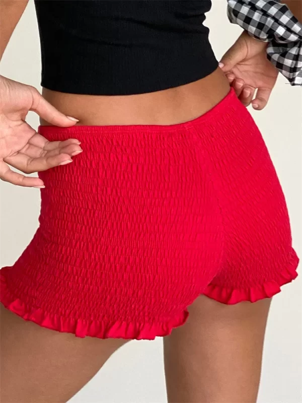 Women's Ruched Ruffle Shorts - Casual Elastic Waist Summer Wear - Image 2