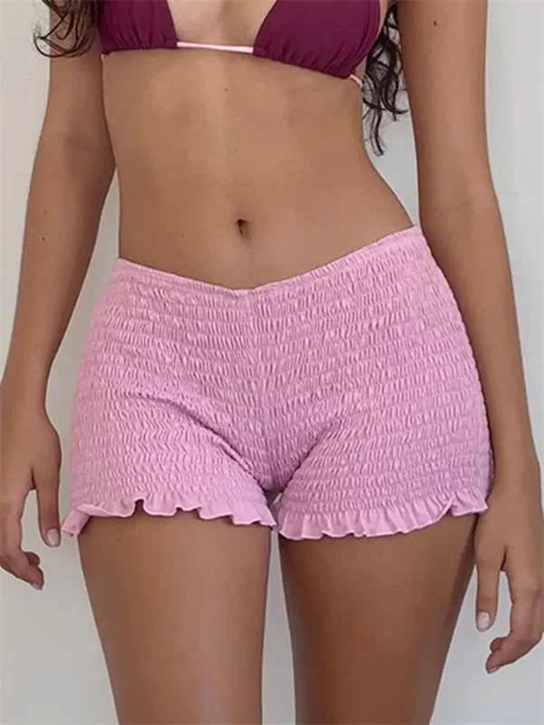 Women's Ruched Ruffle Shorts - Casual Elastic Waist Summer Wear - Image 4