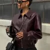 Chic Green Leather Sleeve Crop Jacket for Women - Image 7