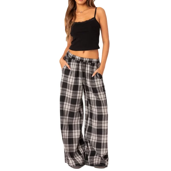 Casual Wide Leg Plaid Pajama Pants for Women - Image 6