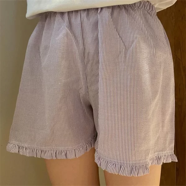 Cute Ruffle Lounge Shorts for Women - Plaid Gingham Print Pajama Bottoms - Image 8